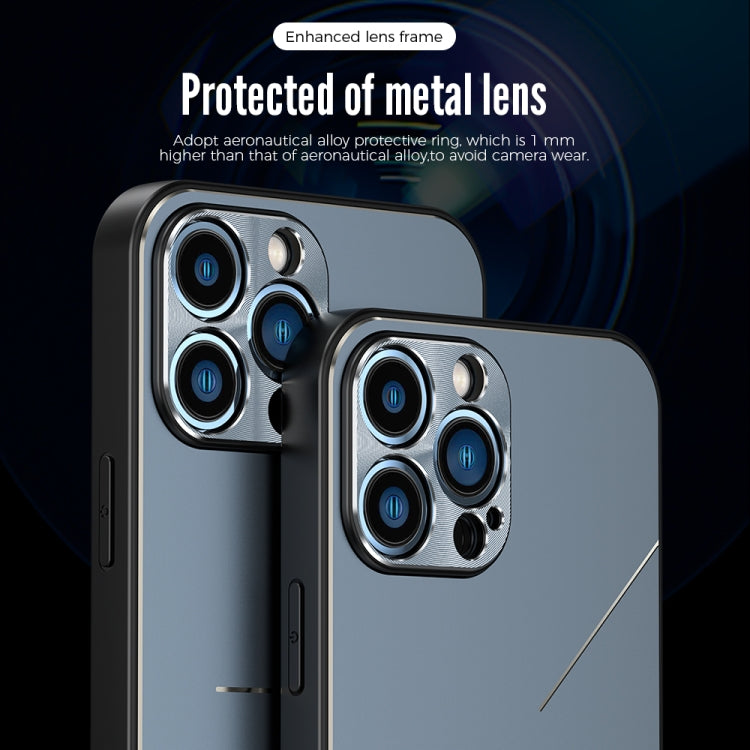 For iPhone 12 Pro R-JUST RJ-52 3-Line Style Metal TPU Shockproof Protective Case(Blue) - iPhone 12 / 12 Pro Cases by R-JUST | Online Shopping UK | buy2fix