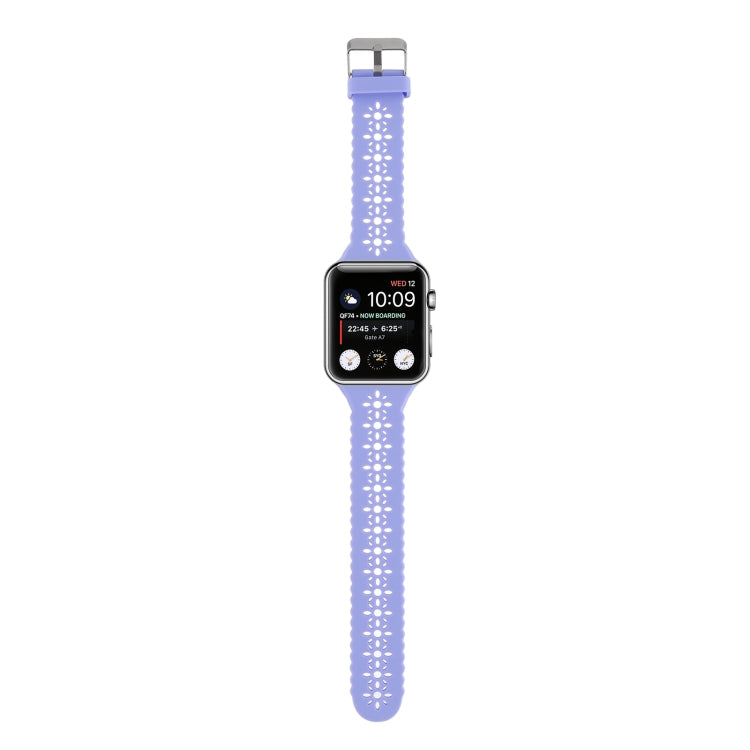 Hollow Out Silicone Watch Band For Apple Watch Series 9&8&7 41mm / SE 3&SE 2&6&SE&5&4 40mm / 3&2&1 38mm(Light Purple) - Watch Bands by buy2fix | Online Shopping UK | buy2fix