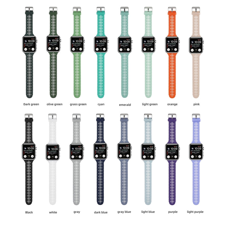 Hollow Out Silicone Watch Band For Apple Watch Series 9&8&7 41mm / SE 3&SE 2&6&SE&5&4 40mm / 3&2&1 38mm(Light Purple) - Watch Bands by buy2fix | Online Shopping UK | buy2fix