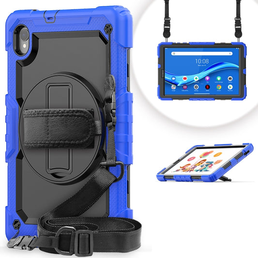 For Lenovo Tab M10 HD TB-X306X Shockproof Colorful Silicone + PC Protective Tablet Case with Holder & Shoulder Strap & Hand Strap(Black Blue) - Lenovo by buy2fix | Online Shopping UK | buy2fix