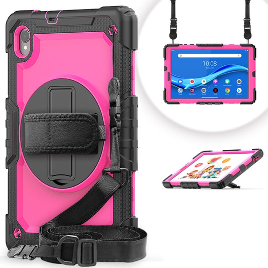 For Lenovo Tab M10 HD TB-X306X Shockproof Colorful Silicone + PC Protective Tablet Case with Holder & Shoulder Strap & Hand Strap(Black Rose Red) - Lenovo by buy2fix | Online Shopping UK | buy2fix