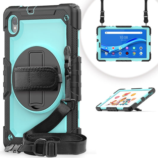 For Lenovo Tab M10 HD TB-X306X Shockproof Colorful Silicone + PC Protective Tablet Case with Holder & Shoulder Strap & Hand Strap(Black Light Blue) - Lenovo by buy2fix | Online Shopping UK | buy2fix