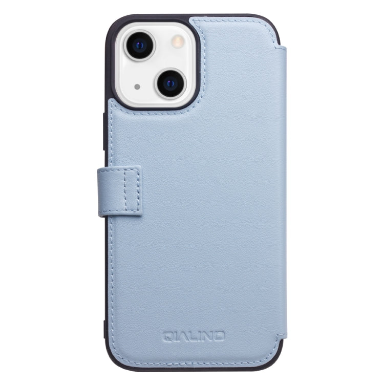 For iPhone 13 mini QIALINO Magnetic Buckle Phone Leather Case with Card Slot (Sierra Blue) - iPhone 13 mini Cases by QIALINO | Online Shopping UK | buy2fix
