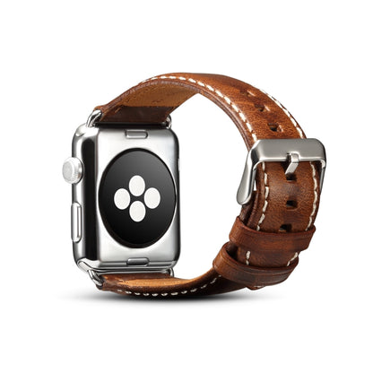 For Apple Watch Series 7 45mm / 6 & SE & 5 & 4 44mm / 3 & 2 & 1 42mm Oil Wax Retro Cowhide Strap Watch Band(Brown) - Watch Bands by buy2fix | Online Shopping UK | buy2fix