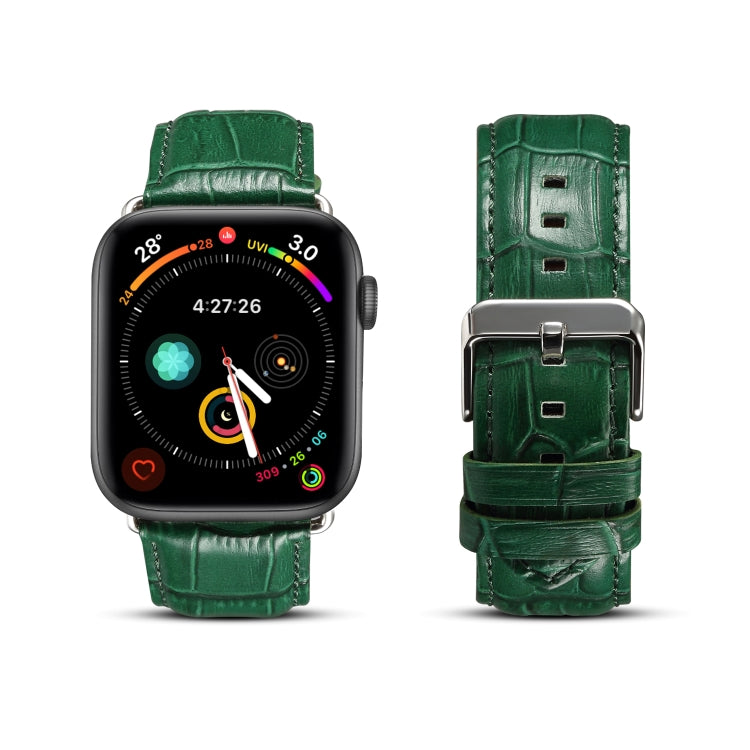 For Apple Watch Series 7 45mm / 6 & SE & 5 & 4 44mm / 3 & 2 & 1 42mm Cowhide Crocodile Texture Strap Watch Band(Green) - Watch Bands by buy2fix | Online Shopping UK | buy2fix