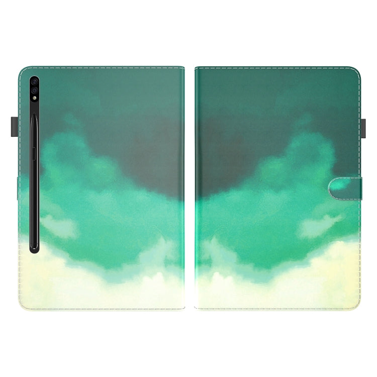 For Samsung Galaxy Tab S9 Watercolor Pattern Flip Leather Tablet Case(Cyan Green) - Galaxy Tab S9 Cases by buy2fix | Online Shopping UK | buy2fix