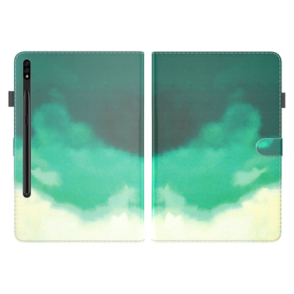 For Samsung Galaxy Tab S9 Watercolor Pattern Flip Leather Tablet Case(Cyan Green) - Galaxy Tab S9 Cases by buy2fix | Online Shopping UK | buy2fix