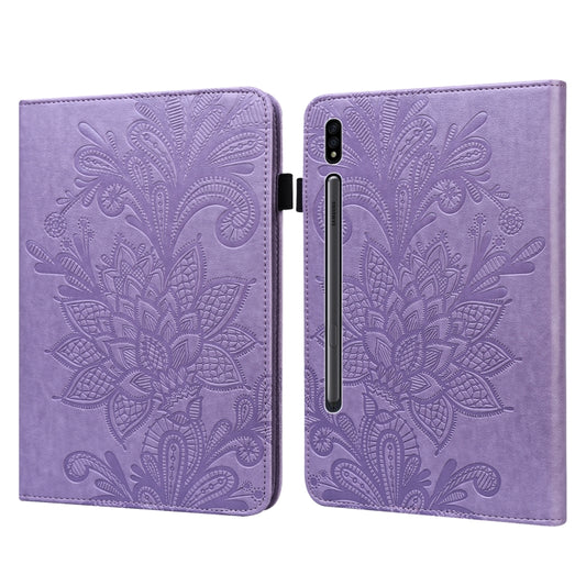 Lace Flower Embossing Pattern Leather Tablet Case For Samsung Galaxy Tab S8(Purple) - Galaxy Tab S8 Cases by buy2fix | Online Shopping UK | buy2fix