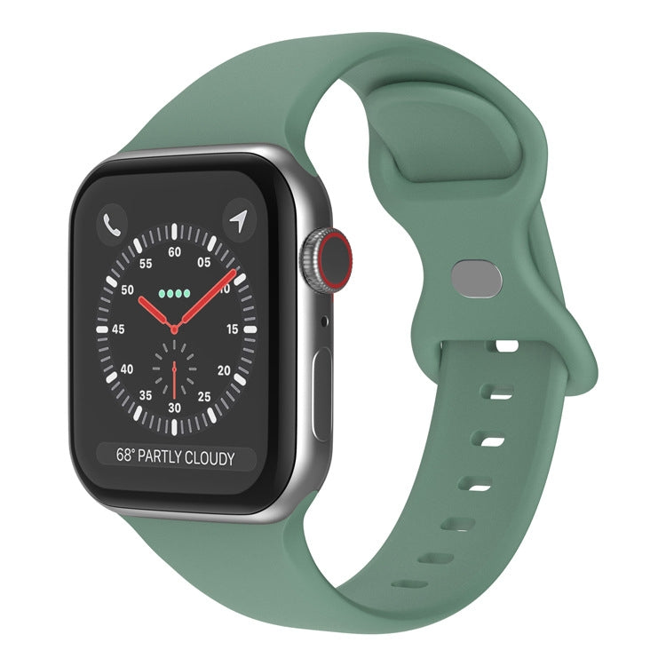 Butterfly Buckle Silicone Watch Band, Size: S For Apple Watch Ultra 49mm&Watch Ultra 2 49mm / Series 9&8&7 45mm / SE 3&SE 2&6&SE&5&4 44mm / 3&2&1 42mm(Pine Needle Green) - Watch Bands by buy2fix | Online Shopping UK | buy2fix