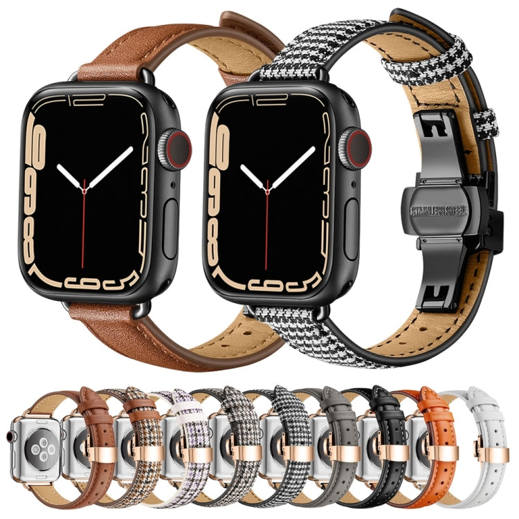 Slimming Butterfly Buckle Watch Band For Apple Watch Ultra 49mm&Watch Ultra 2 49mm / Series 9&8&7 45mm / SE 3&SE 2&6&SE&5&4 44mm / 3&2&1 42mm(Brown Black) - Watch Bands by buy2fix | Online Shopping UK | buy2fix