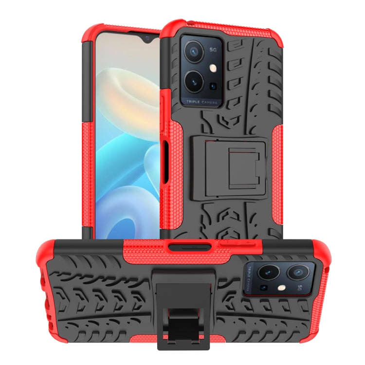 For vivo Y75 / Y55 / T1 5G Tire Texture TPU + PC Phone Case with Holder(Red) - vivo Cases by buy2fix | Online Shopping UK | buy2fix