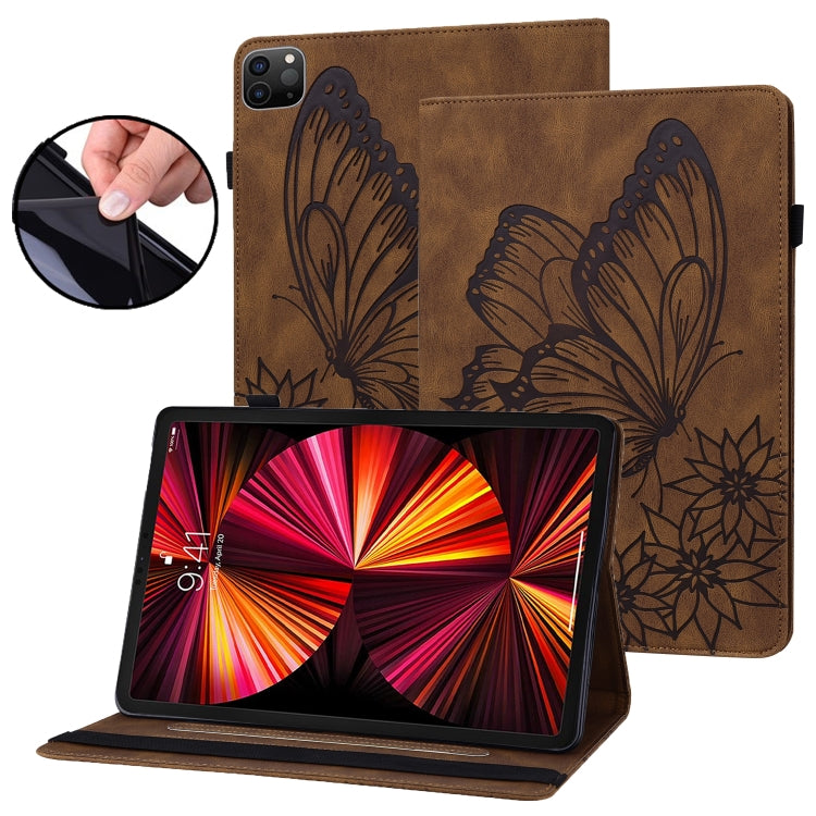 For iPad Pro 11 2022 / 2021 / 2020 / Air 2020 10.9 / 11 2024 Big Butterfly Embossed Smart Leather Tablet Case(Brown) - iPad Pro 11 (2022/2021) Cases by buy2fix | Online Shopping UK | buy2fix