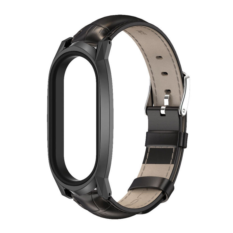 For Xiaomi Mi Band 7 / 7 NFC MIJOBS GT Metal Case Top Layer Cowhide Watch Band(Bamboo Black) - Watch Bands by MIJOBS | Online Shopping UK | buy2fix