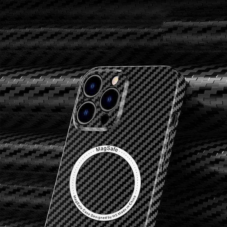 For iPhone 14 Plus Carbon Fiber Texture MagSafe Magnetic Phone Case (Black Silver) - iPhone 14 Plus Cases by buy2fix | Online Shopping UK | buy2fix