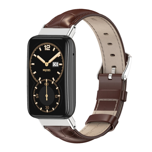 For Xiaomi Mi Band 7 Pro Mijobs Genuine Leather Top Layer Cowhide Watch Band(Bamboo Coffee Silver) - Watch Bands by MIJOBS | Online Shopping UK | buy2fix