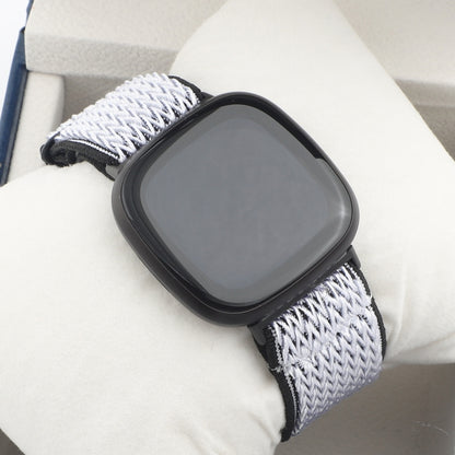 For Fitbit Versa 4 / Sense 2 Universal Wave Nylon Watch Band(White Black) - Watch Bands by buy2fix | Online Shopping UK | buy2fix