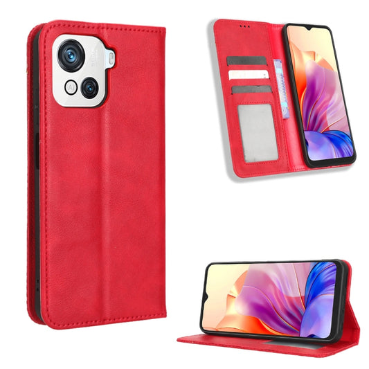 For Blackview OSCAL C80 Magnetic Buckle Retro Texture Leather Phone Case(Red) - More Brand by buy2fix | Online Shopping UK | buy2fix