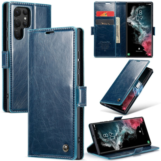 For Samsung Galaxy S22 Ultra 5G CaseMe 003 Crazy Horse Texture Leather Phone Case(Blue) - Galaxy S22 Ultra 5G Cases by CaseMe | Online Shopping UK | buy2fix