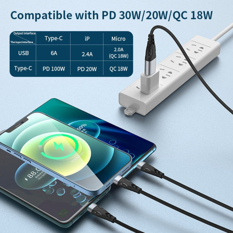 ADC-008 66W USB to USB-C/Type-C + 8 Pin + Micro USB 3 in 1 Fully Compatible Fast Charge Data Cable, Length:2m - Multifunction Cable by buy2fix | Online Shopping UK | buy2fix