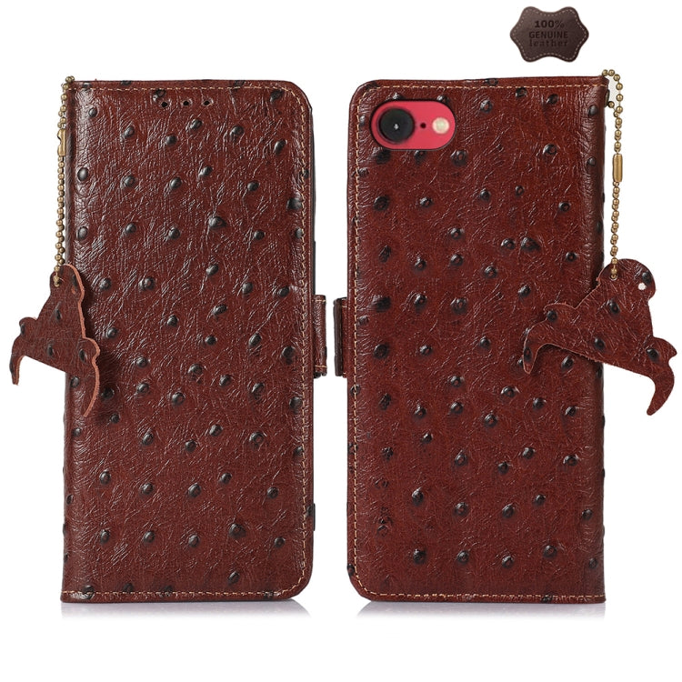 For iPhone SE 2024 Ostrich Pattern Genuine Leather RFID Phone Case(Coffee) - More iPhone Cases by buy2fix | Online Shopping UK | buy2fix