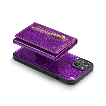 For iPhone 14 DG.MING M3 Series Glitter Powder Card Bag Leather Case(Dark Purple) - iPhone 14 Cases by DG.MING | Online Shopping UK | buy2fix