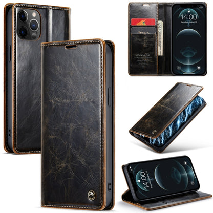 For iPhone 12 CaseMe 003 Crazy Horse Texture Leather Phone Case(Coffee) - iPhone 12 / 12 Pro Cases by CaseMe | Online Shopping UK | buy2fix