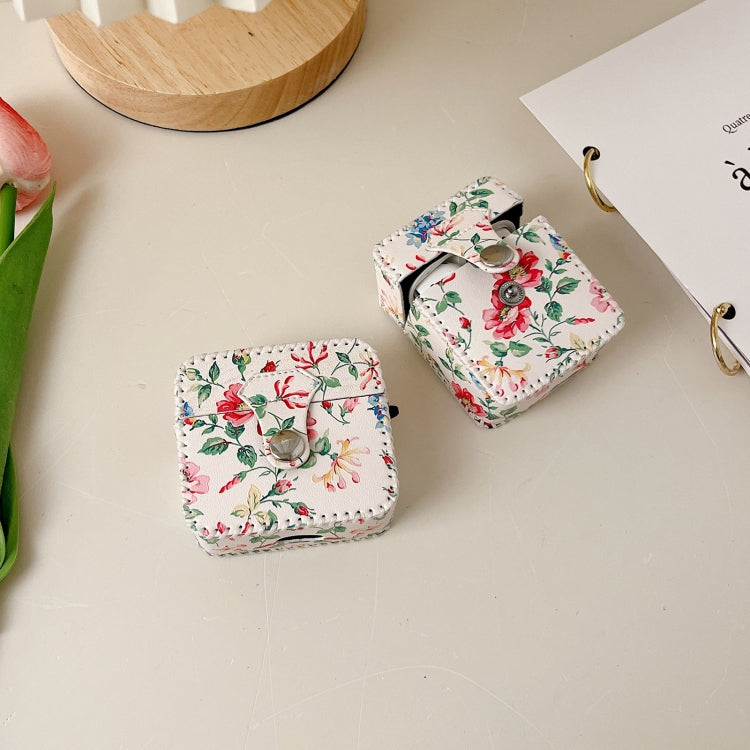 For AirPods Pro 2 White Floral PU Leather Wireless Earphone Case - For AirPods Pro 2 by buy2fix | Online Shopping UK | buy2fix