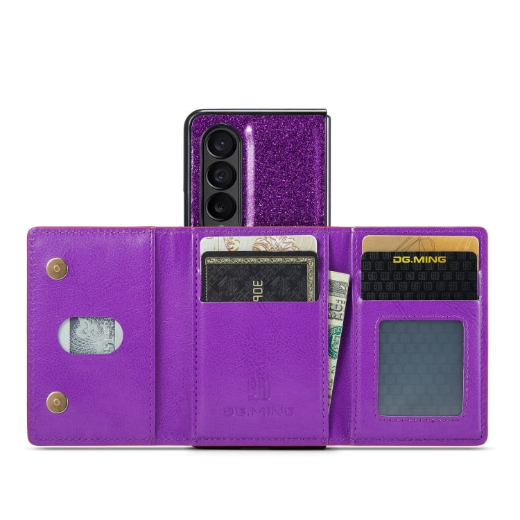 For Samsung Galaxy Z Fold4 5G DG.MING M3 Series Glitter Powder Card Bag Leather Case(Dark Purple) - Galaxy Phone Cases by DG.MING | Online Shopping UK | buy2fix