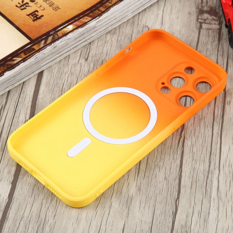 For iPhone 14 Plus Liquid TPU Silicone Gradient MagSafe Phone Case(Orange Yellow) - iPhone 14 Plus Cases by buy2fix | Online Shopping UK | buy2fix