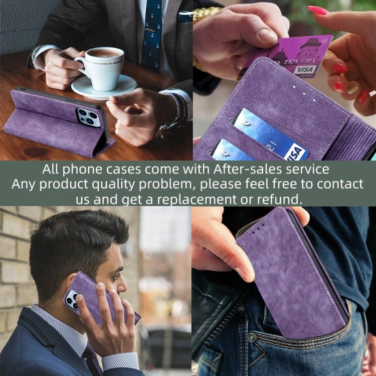 For OnePlus 11 RFID Anti-theft Brush Magnetic Leather Phone Case(Purple) - OnePlus Cases by buy2fix | Online Shopping UK | buy2fix