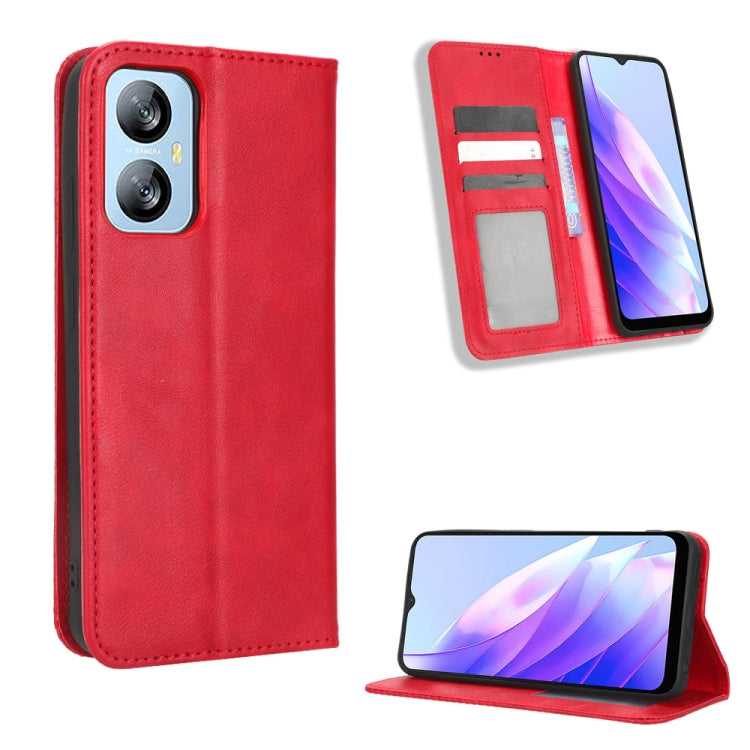 For Blackview A52 Magnetic Buckle Retro Texture Leather Phone Case(Red) - More Brand by buy2fix | Online Shopping UK | buy2fix