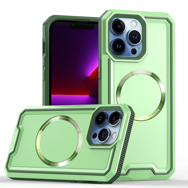 For iPhone 14 Plus Armour Two-color MagSafe Magnetic TPU + PC Phone Case(Green) - iPhone 14 Plus Cases by buy2fix | Online Shopping UK | buy2fix