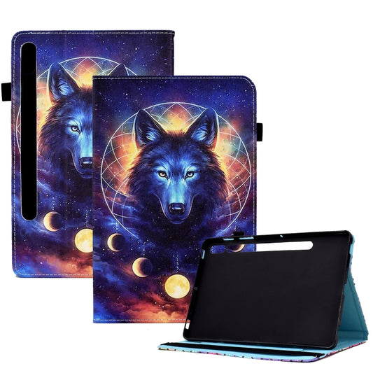 For Samsung Galaxy Tab S7 / S8 Colored Drawing Stitching Elastic Band Leather Smart Tablet Case(Space Wolf) - Galaxy Tab S7 by buy2fix | Online Shopping UK | buy2fix