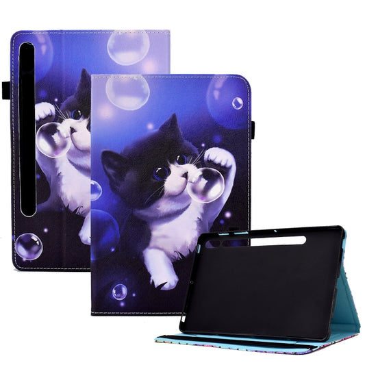 For Samsung Galaxy Tab S7 / S8 Colored Drawing Stitching Elastic Band Leather Smart Tablet Case(Bubble Cat) - Galaxy Tab S7 by buy2fix | Online Shopping UK | buy2fix