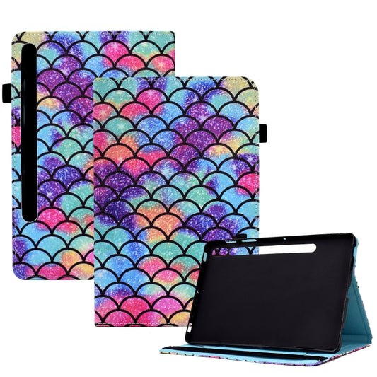 For Samsung Galaxy Tab S7 / S8 Colored Drawing Stitching Elastic Band Leather Smart Tablet Case(Wavy Pattern) - Galaxy Tab S7 by buy2fix | Online Shopping UK | buy2fix