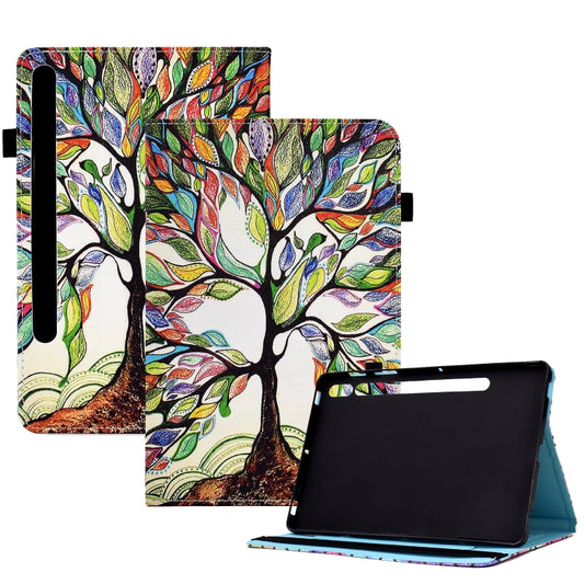 For Samsung Galaxy Tab S7 / S8 Colored Drawing Stitching Elastic Band Leather Smart Tablet Case(Life Tree) - Galaxy Tab S7 by buy2fix | Online Shopping UK | buy2fix