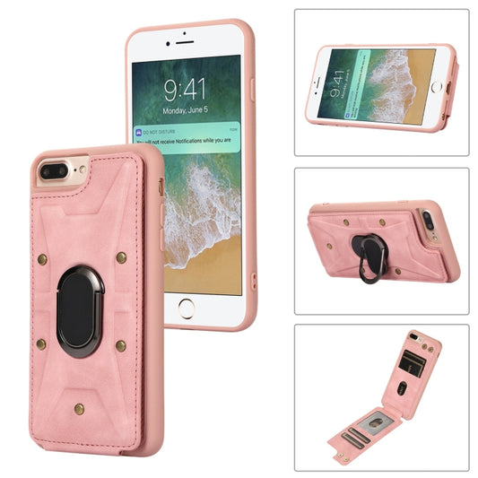 For iPhone 8 Plus / 7 Plus Armor Ring Wallet Back Cover Phone Case(Pink) - More iPhone Cases by buy2fix | Online Shopping UK | buy2fix