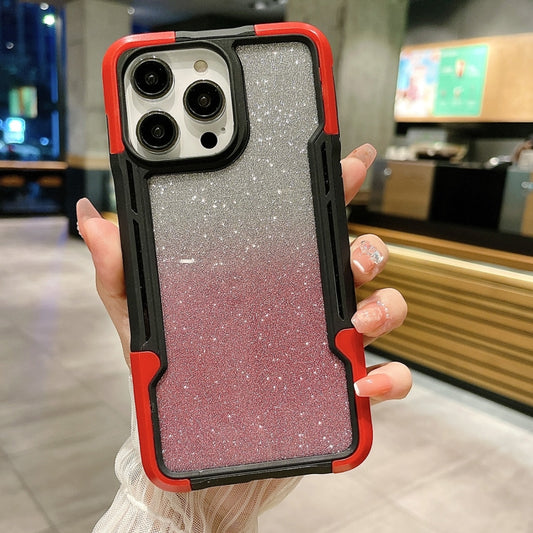 For iPhone 11 Pro Max Armor Acrylic 3 in 1 Gradient Glitter Powder Phone Case(Red) - iPhone 11 Pro Max Cases by buy2fix | Online Shopping UK | buy2fix