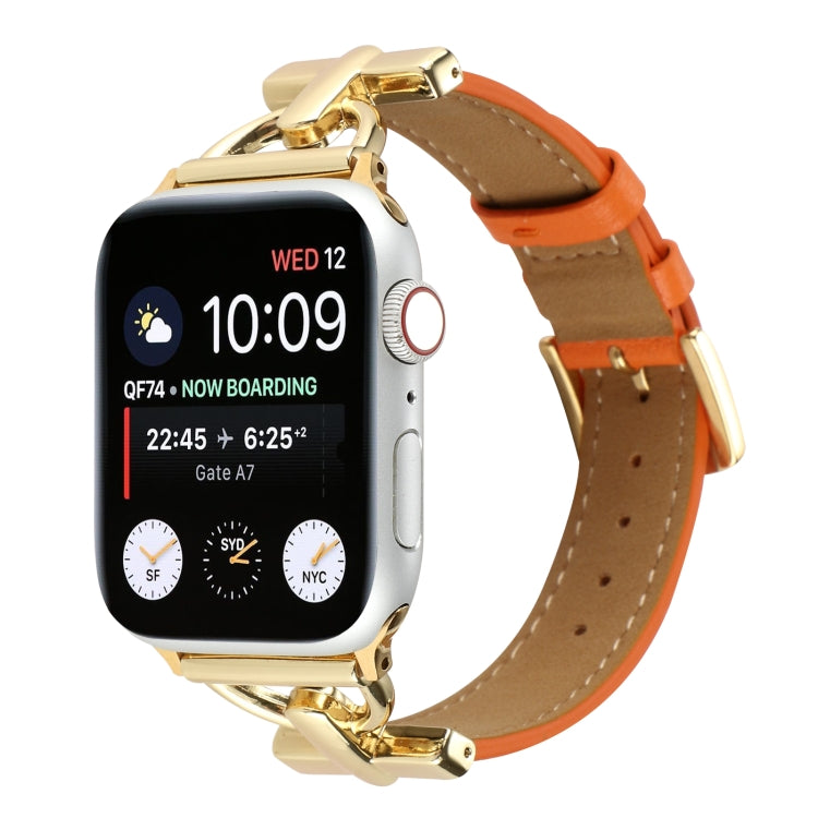 For Apple Watch Series 9&8&7 41mm / SE 3&SE 2&6&SE&5&4 40mm / 3&2&1 38mm D-Buckle Plain Genuine Leather Watch Band(Orange) - Watch Bands by buy2fix | Online Shopping UK | buy2fix