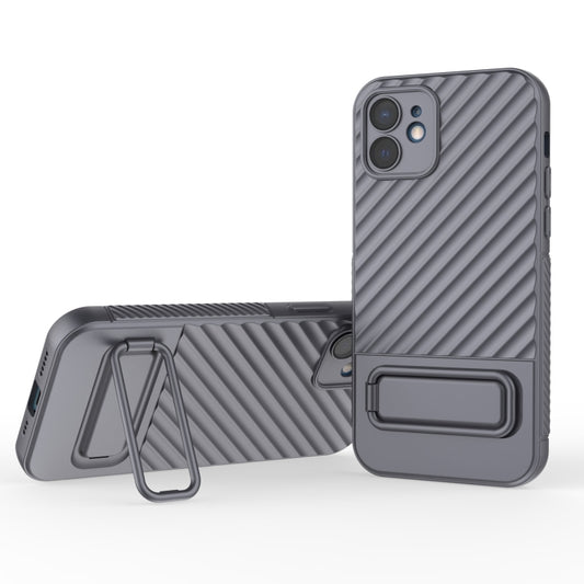 For iPhone 12 Wavy Texture TPU Phone Case with Lens Film(Grey) - iPhone 12 / 12 Pro Cases by buy2fix | Online Shopping UK | buy2fix