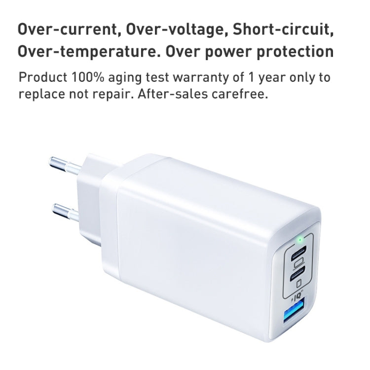 65W Dual PD USB-C / Type-C + USB 3-Port Gan Fast Charging Charger, Plug:EU Plug(White) - USB Charger by buy2fix | Online Shopping UK | buy2fix