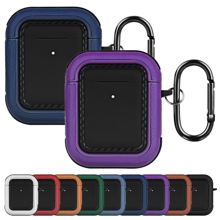 For AirPods 1 / 2 Leather Texture Earphone Protective Case(Black Purple) - For AirPods 1/2 by buy2fix | Online Shopping UK | buy2fix