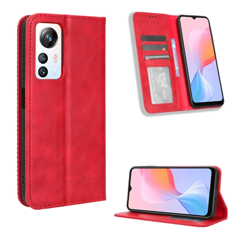 For Blackview A85 Magnetic Buckle Retro Texture Leather Phone Case(Red) - More Brand by buy2fix | Online Shopping UK | buy2fix