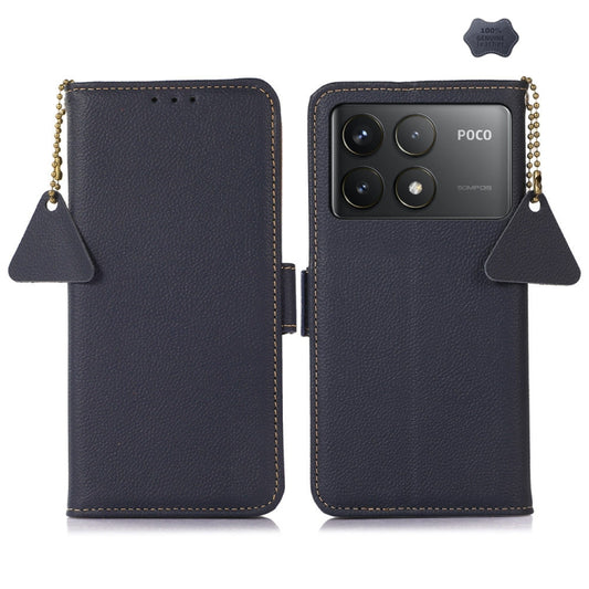 For Xiaomi Redmi K70 Pro Side-Magnetic TJ Genuine Leather RFID Phone Case(Blue) - K70 Pro Cases by buy2fix | Online Shopping UK | buy2fix