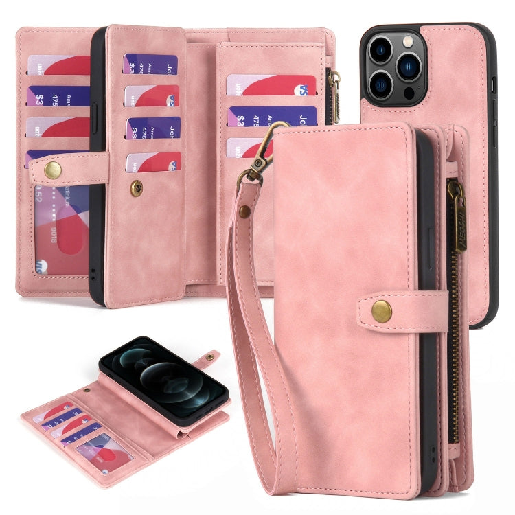 For iPhone 11 Pro Max Zipper Wallet Detachable MagSafe Leather Phone Case(Pink) - iPhone 11 Pro Max Cases by buy2fix | Online Shopping UK | buy2fix