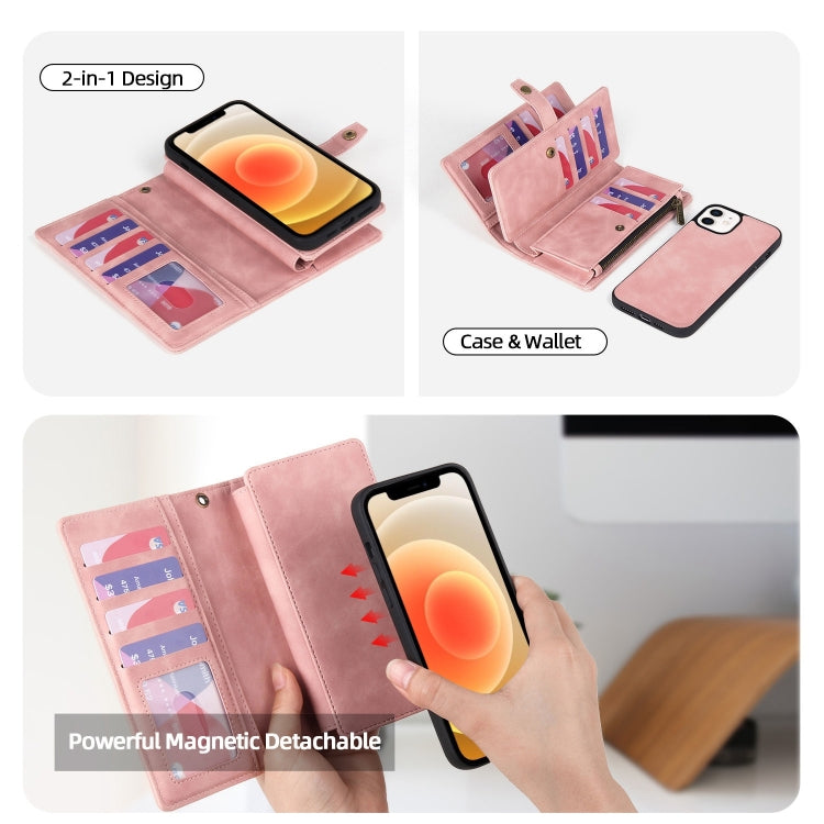 For iPhone X / XS Zipper Wallet Detachable MagSafe Leather Phone Case(Pink) - More iPhone Cases by buy2fix | Online Shopping UK | buy2fix