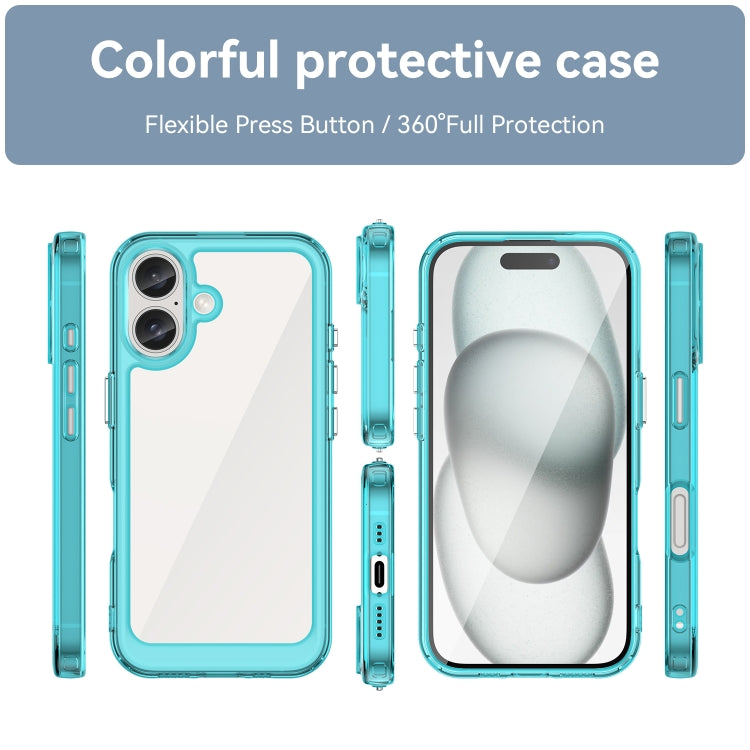 For iPhone 16 Colorful Series Acrylic + TPU Phone Case(Transparent Blue) - iPhone 16 Cases by buy2fix | Online Shopping UK | buy2fix