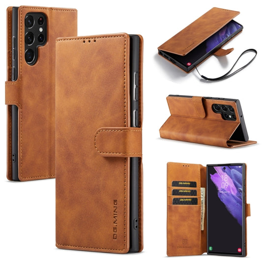 For Samsung Galaxy S23 Ultra 5G DG.MING Retro Oil Edge Flip Leather Phone Case(Brown) - Galaxy S23 Ultra 5G Cases by DG.MING | Online Shopping UK | buy2fix