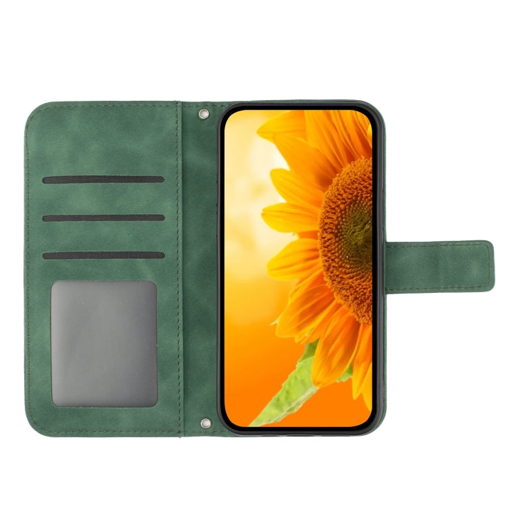 For Xiaomi Redmi 12 5G Skin Feel Sun Flower Embossed Flip Leather Phone Case with Lanyard(Green) - Xiaomi Cases by buy2fix | Online Shopping UK | buy2fix