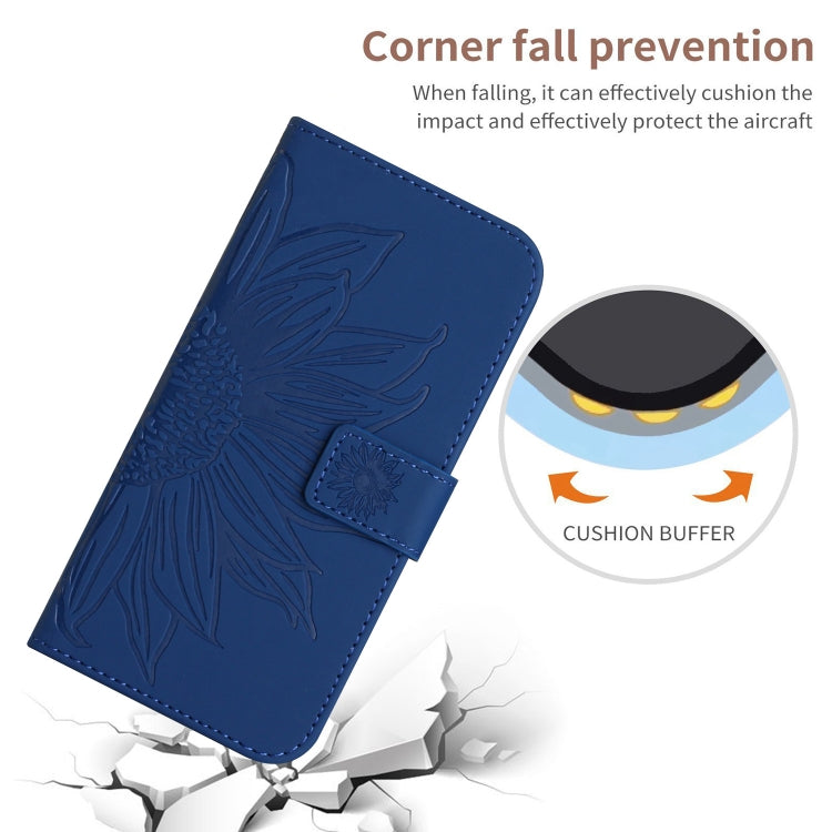 For Xiaomi Redmi 13C 4G Skin Feel Sun Flower Embossed Flip Leather Phone Case with Lanyard(Dark Blue) - 13C Cases by buy2fix | Online Shopping UK | buy2fix